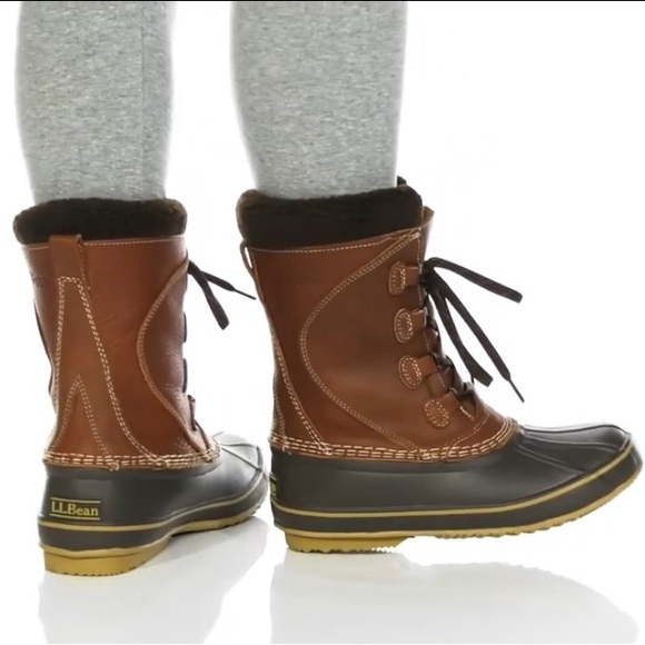LL Bean Women’s Duck Snow Boots Tumbled Leather Removable Thinsulate Liner Sz. 9 - Picture 3 of 16